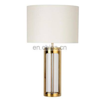 High-end Decorative Villa Desk Light With Steel Gold Column Crystal Table Lamp