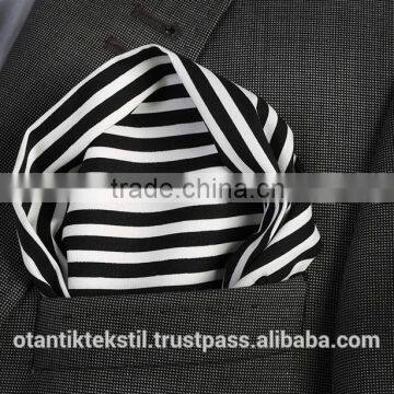 Black White Striped Custom Pocket Square, Manufactoring Hankercheif,