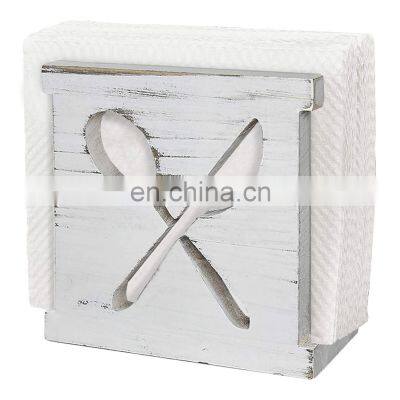 Rustic White Wood Napkin Holder for Tables Vintage Farmhouse Paper Napkin Storage Dispenser