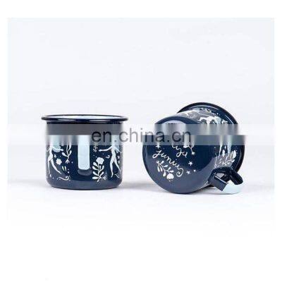 8cm Custom Brand Logo Printing Enamel Iron Metal Steel Water Tea Coffee Tin Cup With Flower Logo Printing photo-4