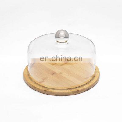 Cake Stand with glass Dome Serving Platter Tray Round Cake Stand bamboo