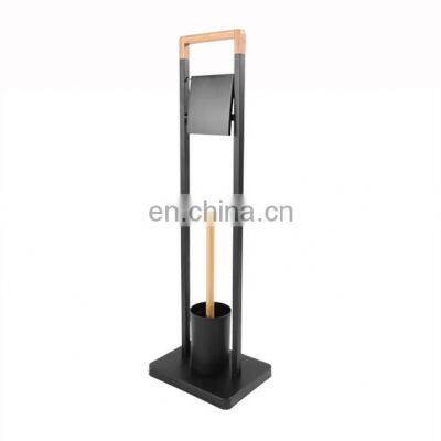 Bamboo and Steel Powder Coating Toilet Paper Holder Popular Bathroom Paper Holder New Design Standing Toilet Paper Holder T photo-4