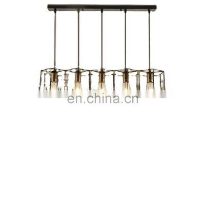 Metal Loft 5 Light Bar Hanging Light Fixture Iron Frame Room Restaurant Cable Gold Pendant LED Light