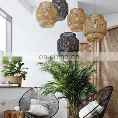 New Nordic Modern E27 Bamboo Chandeliers Bedroom Living Room Hand Woven Pendant Lamp Hand Woven Rattan Hanging Light
