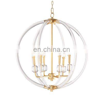 Modern ball fixture frame candle lamp holder 6 light gold dining room bedroom pendant lamp