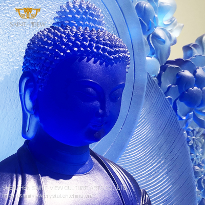 Large Custom Engineering Crystal Glass Consecrate Buddhism Temple Decor Gilding Buddha Statue Sculpture photo-3