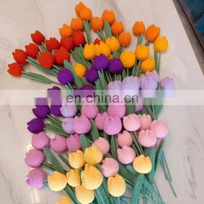 Hot Sale Finished Crochet Tulip, Handmade Knitted Flowers, Mother's Day Gift Supplier Cheap Wholesale