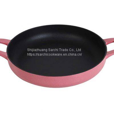 Magenta Enameled Cast Iron Frying Pan With Dual Handles photo-3