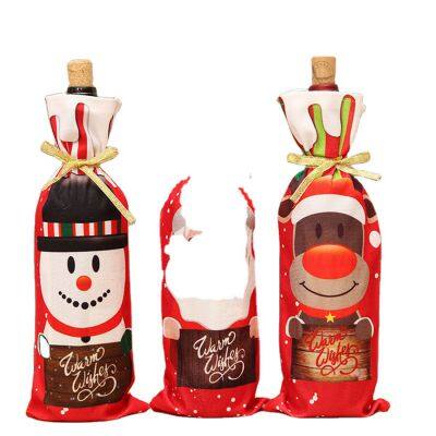 Productos de decoración de fiesta muy vendidos: adornos de Santa Claus de dibujos animados, fundas de botella de vino tinto, champán y gnomo navide?o de lino