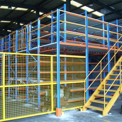 Межэтажный платформенный складской стеллаж с металлической конструкцией большого пролета и высокой грузоподъемностью, стальная платформа для склада