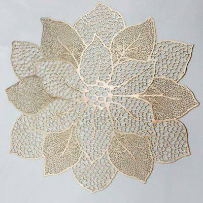 Flower Hollow Metallic Placemats Set of 6 Non-Slip Wipeable Table Mats for Dinner,Party,Wedding Accent Centerpiece