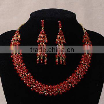 Hot Sale Women's Wedding Jewellery Sets Red Rhinestone Bride Necklace Set photo-3