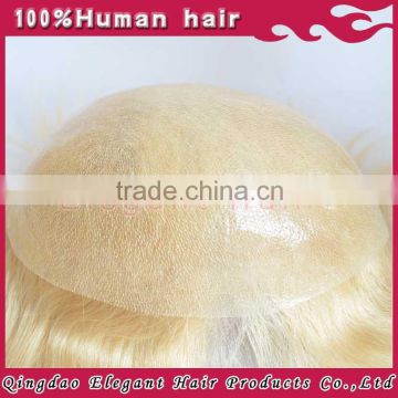 Short silky straight wave thin skin European remy hair blonde toupee