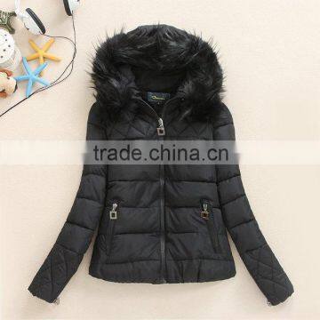 with hood fur black color winter jacket wholesale women down jacket custom