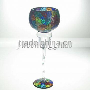 Long-stemmed mosaic glass candle holders with twisted stand