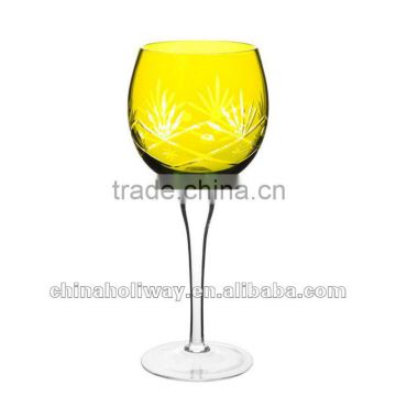 Large green wine glass with engraved pattern