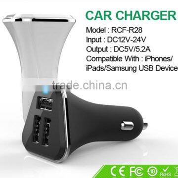 universal dual port 3 usb car charger for mobile phone 5.2A