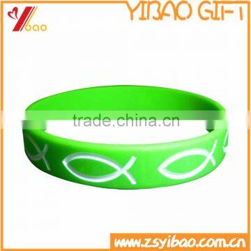 Silicone Wristband Debossed Fish Logo, Soft Silicone Bracelet