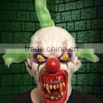 Adults Latex Horror Clown Mask w/ Green Hair - Scary Halloween Costume Accessory MK083