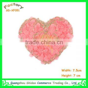 Pink chiffon heart-shaped applique embroidery patch for children clothing