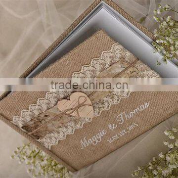 Burlap Natural Birch Bark Wedding Rustic Guestbook with embroidery names                        
                                                Quality Choice