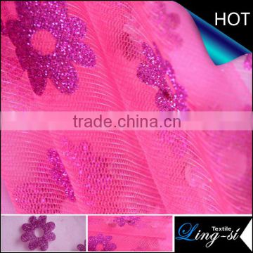 Polyester Glimmer Tulle Fabric with Floral Metallic