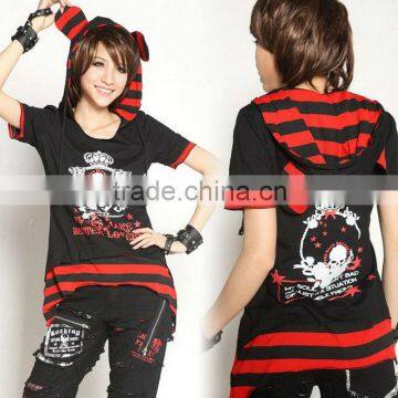 GLP Striped Cat Ear Hoody & Detachable Armwarmers Small Goth Punk Emo Black/Red 71212