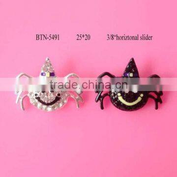 Stock Halloween 25*20mm spider rhinestone button with slider(BTN-5491)