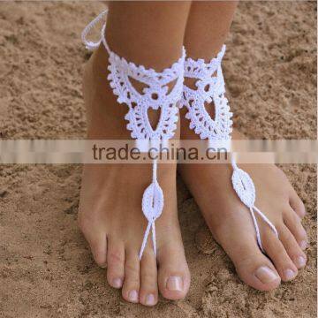 Crochet Barefoot Sandals Beach Wedding Yoga Shoes Foot Jewelry White