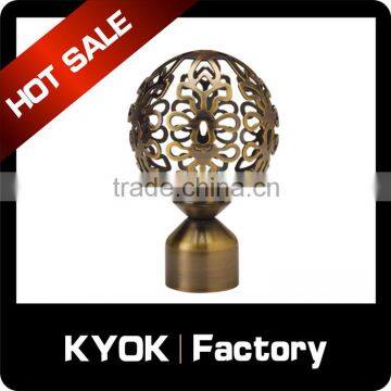 KYOK 2016 fancy decorative stretch curtain rods accessories,spray paint technology aluminum zinc curtain rod finial