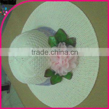 2015 fashion summer flower beach wholesale lady white custom hat