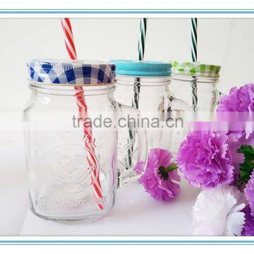 2016 Hot Sale 400ml Glass Mason Jar With Metal Lid and Straw photo-2