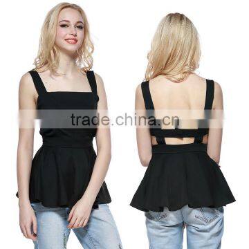 Sexy peplum Tops Women Strap Blouse Vest Cut Out Summer Beach TankOEM ODM Type Clothing Factory Manufacturer From Guangzhou