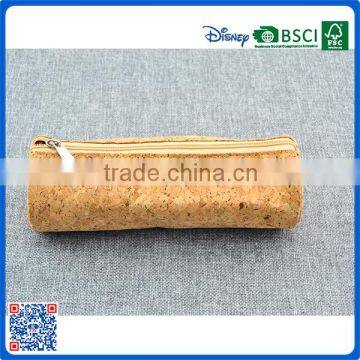 Round shape environmental material cork pencil bag for promotion