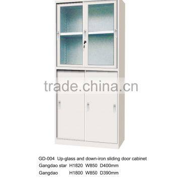 Up-glass and down-iron sliding door office cabinet