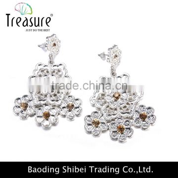 Fashion Silver Plating Rhinestone Flower Drop Earing for Women Wholesale