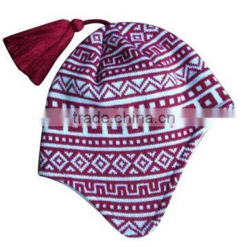 jacquard knitted free pom beanie knitted beanie hat custom beanie hat