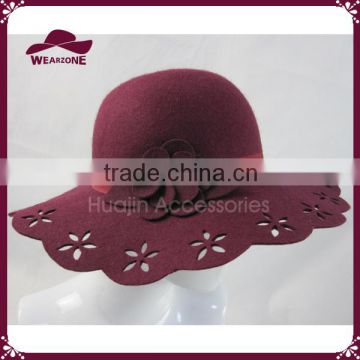 Wave Large brim and Star Pattern Felt Hat with Wool Flower