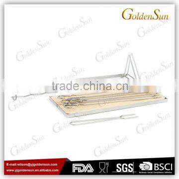 Stainless Steel Skewer Rack Skewer Station with Rubber Wood Board