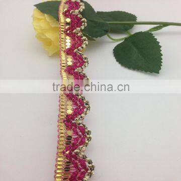 wenzhou kaiyuan supplier rose pink golden sequins garment trimming lace