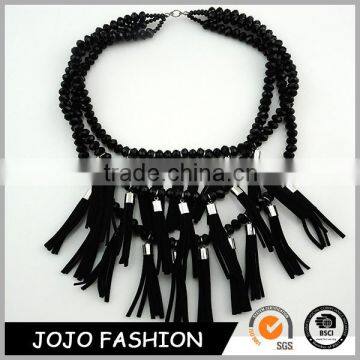 Fashion Multilayer Black Bead Tassel Statement Choker Necklace