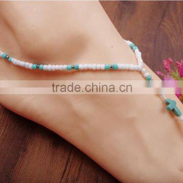 Vintage fashion Blue turquoise bead Goldplated adjustable Anklet ankle bracelet