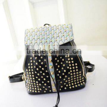 women PU leather backpack day bags school bags diamond patterns