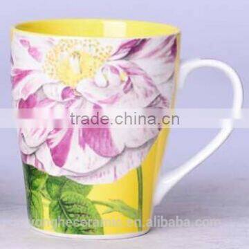 Factory wholesale 10oz stoneware yellow flower coffee mugs