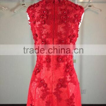 (JBH2016-8) MARRY YOU Real Sample Red Lace Evening Dress 2016 photo-4