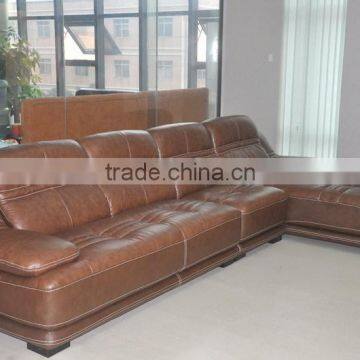 High density brown top grain leather corner sofa (NY1563)
