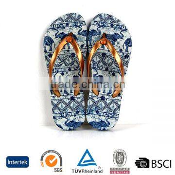 2016 fashion flat blue elephant printe eva outsole men beach massage shower flip flops