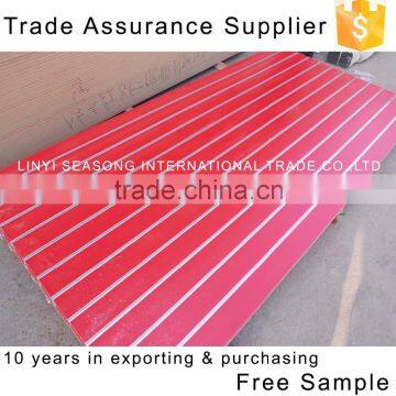 China 1220*2440*15mm ll lines red melamine mdf slatwall with aluminium strip