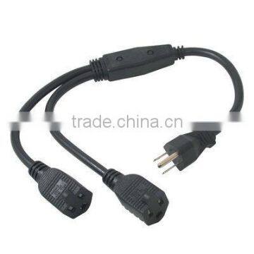 high quality 125V 10A 16AWG US AC split power cord NEMA 5-15P to 2 NEMA 5-15R