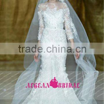 R13619 2013 Barcelona summer 3/4 sleeves Princess mermaid wedding dress